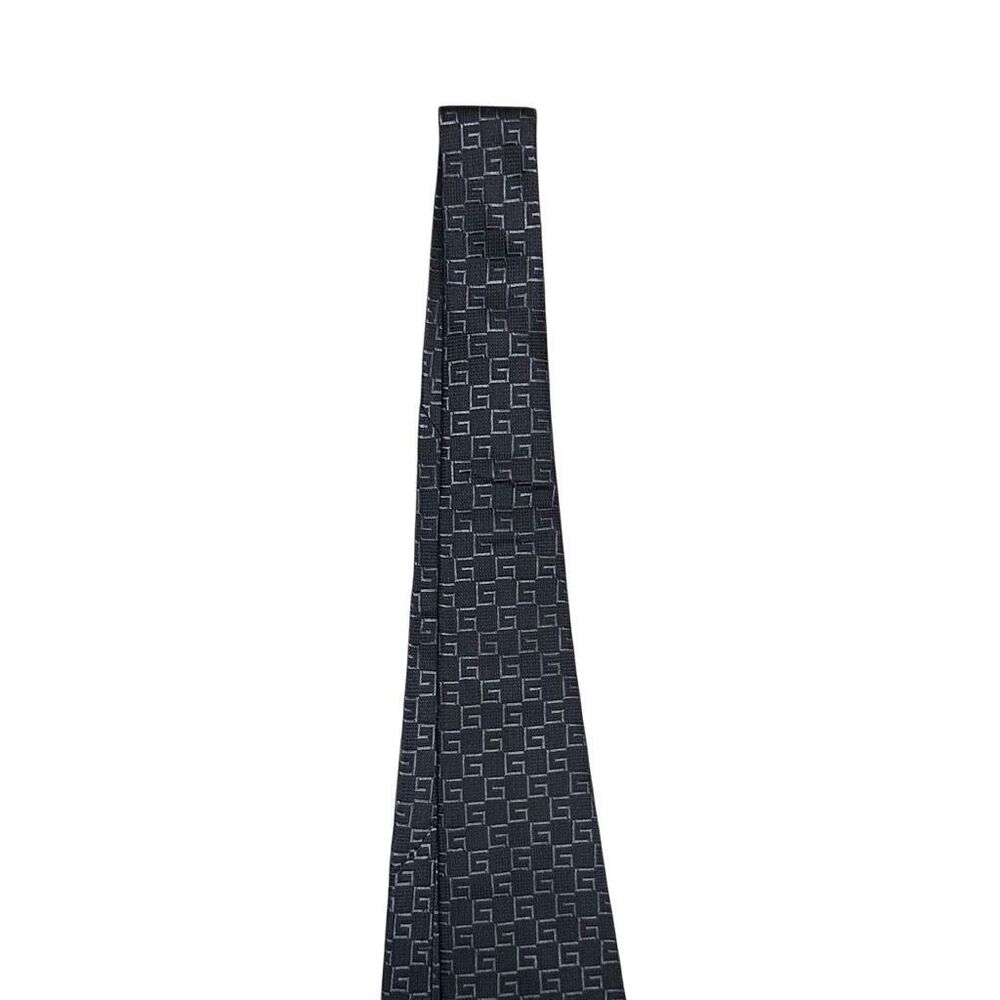 Vintage Gucci Mens Navy Blue 100% Silk Designer Pointed Neck Tie G Pattern - Picture 2 of 12
